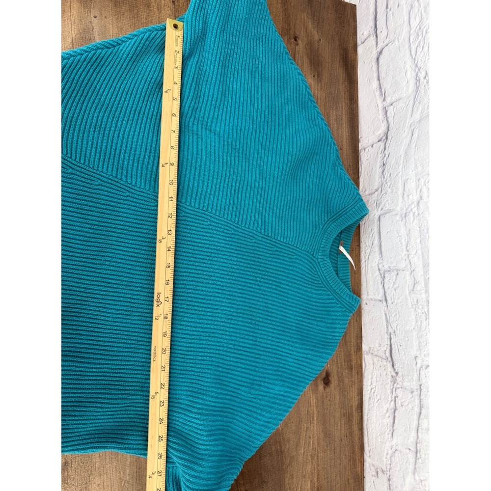 Free People Downtown Teal Ribbed Asymetrical Oversized Dolman Sleeve Sweater S - Picture 8 of 9